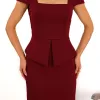 VESTIDO MIDI MAVIE TUBINHO MANGA CURTA PEPLUM - VINHO
