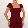 VESTIDO MIDI MAVIE TUBINHO MANGA CURTA PEPLUM - VINHO