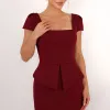 VESTIDO MIDI MAVIE TUBINHO MANGA CURTA PEPLUM - VINHO