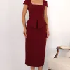 VESTIDO MIDI MAVIE TUBINHO MANGA CURTA PEPLUM - VINHO