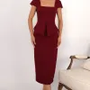 VESTIDO MIDI MAVIE TUBINHO MANGA CURTA PEPLUM - VINHO