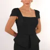 VESTIDO MIDI MAVIE TUBINHO MANGA CURTA PEPLUM - PRETO