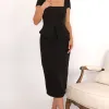 VESTIDO MIDI MAVIE TUBINHO MANGA CURTA PEPLUM - PRETO