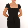 VESTIDO MIDI MAVIE TUBINHO MANGA CURTA PEPLUM - PRETO