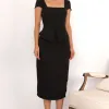 VESTIDO MIDI MAVIE TUBINHO MANGA CURTA PEPLUM - PRETO