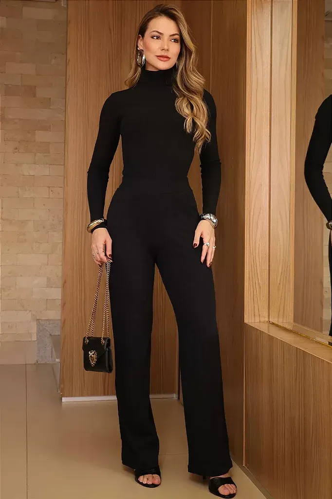 CALÇA ADRIANA CANELADA COM ELÁSTICO NA CINTURA - PRETO