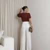 BLUSA NICOLE COM DETALHE BABADO COM GUIPIR - VINHO
