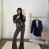 CALÇA PANTALONA TAINÁ FLARE FENDA FRONTAL - MARROM