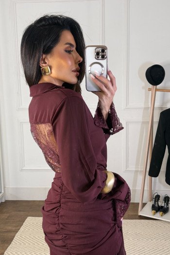 CONJUNTO FERNANDA CAMISA RENDA GLAMOROUS - VINHO