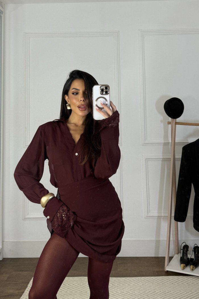 CONJUNTO FERNANDA CAMISA RENDA GLAMOROUS - VINHO