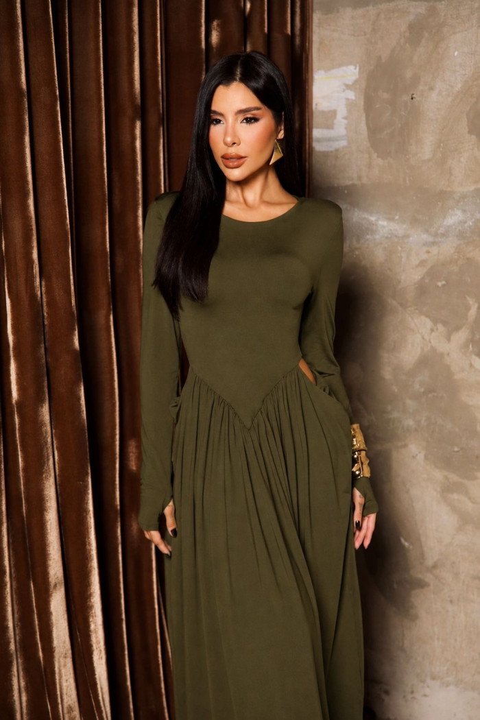 VESTIDO SORAYA MANGA LONGA - VERDE OLIVA
