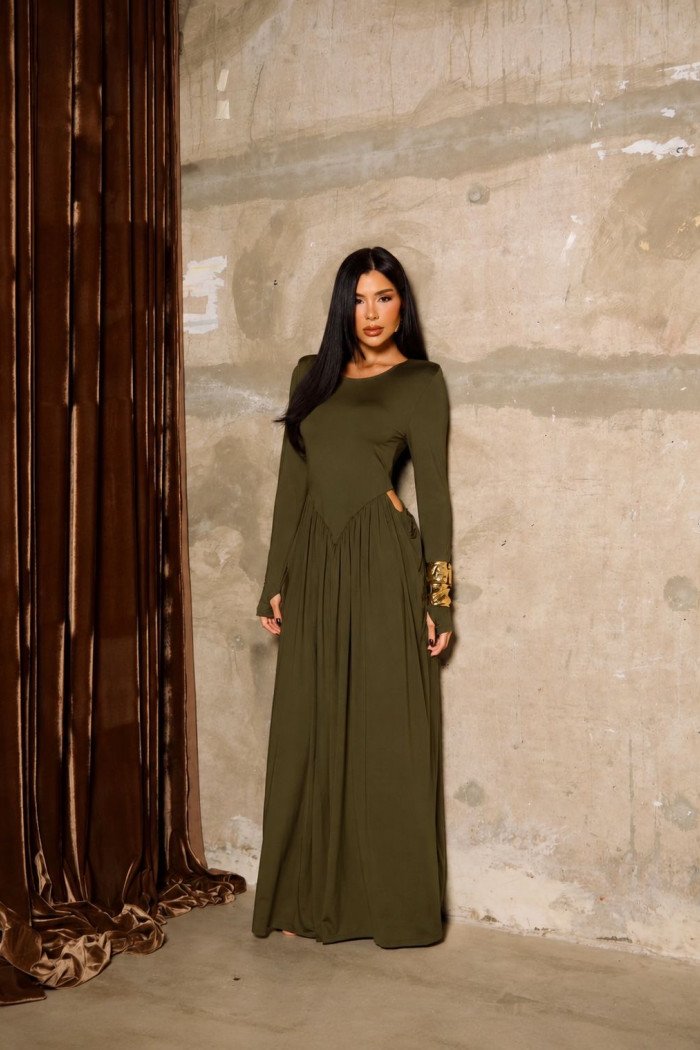VESTIDO SORAYA MANGA LONGA - VERDE OLIVA