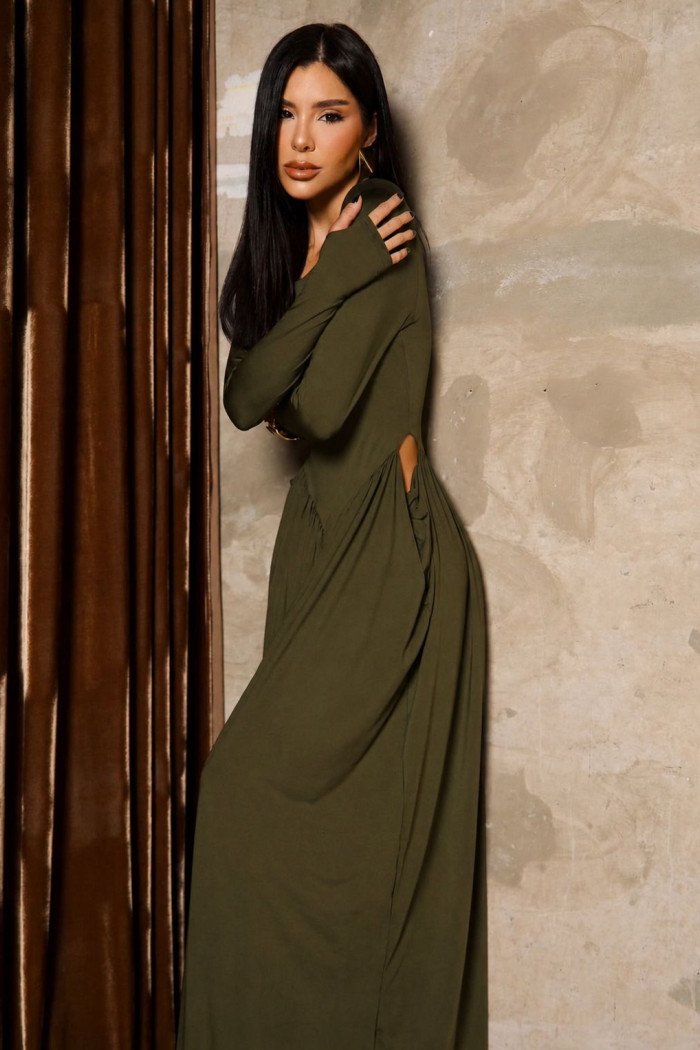 VESTIDO SORAYA MANGA LONGA - VERDE OLIVA