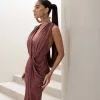VESTIDO LONGO JERSEY DRAPEADO - ROSA SECO