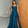 VESTIDO DE FESTA ATLANTA DECOTE RETO ZIBELINE - AZUL PETRÓLEO