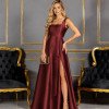 VESTIDO DE FESTA ATLANTA DECOTE RETO ZIBELINE - MARSALA