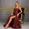 VESTIDO DE FESTA ATLANTA DECOTE RETO ZIBELINE - MARSALA
