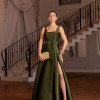 VESTIDO DE FESTA ATLANTA DECOTE RETO ZIBELINE - VERDE OLIVA