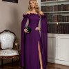 VESTIDO DE FESTA IBIZA OMBRO A OMBRO BABADO BUSTO - ROXO