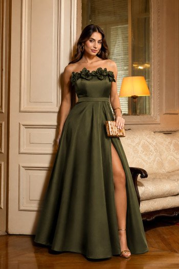 VESTIDO DE FESTA ÍRIS ZIBELINE T.Q.C - VERDE OLIVA