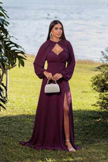 VESTIDO DE FESTA MARCELLE COM CAPA REMOVÍVEL - ROXO