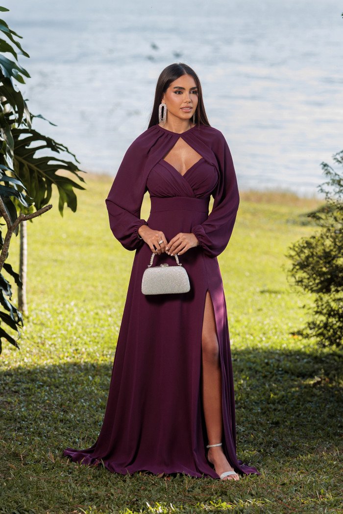 VESTIDO DE FESTA MARCELLE COM CAPA REMOVÍVEL - ROXO