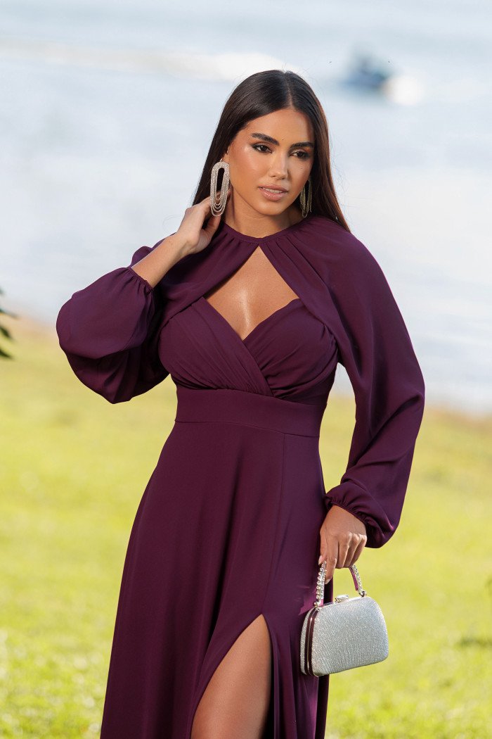 VESTIDO DE FESTA MARCELLE COM CAPA REMOVÍVEL - ROXO