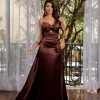 VESTIDO DE FESTA MONALISA SAIA SEREIA CREPE VOGUE T.Q.C - MARROM