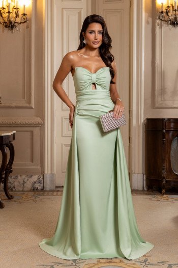 VESTIDO DE FESTA MONALISA SAIA SEREIA CREPE VOGUE T.Q.C - VERDE MENTA