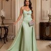 VESTIDO DE FESTA MONALISA SAIA SEREIA CREPE VOGUE T.Q.C - VERDE MENTA