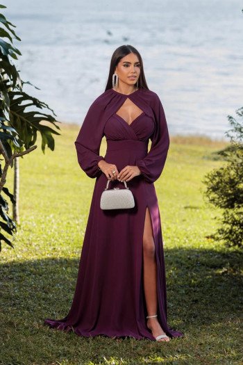 VESTIDO DE FESTA MARCELLE COM CAPA REMOVÍVEL - ROXO
