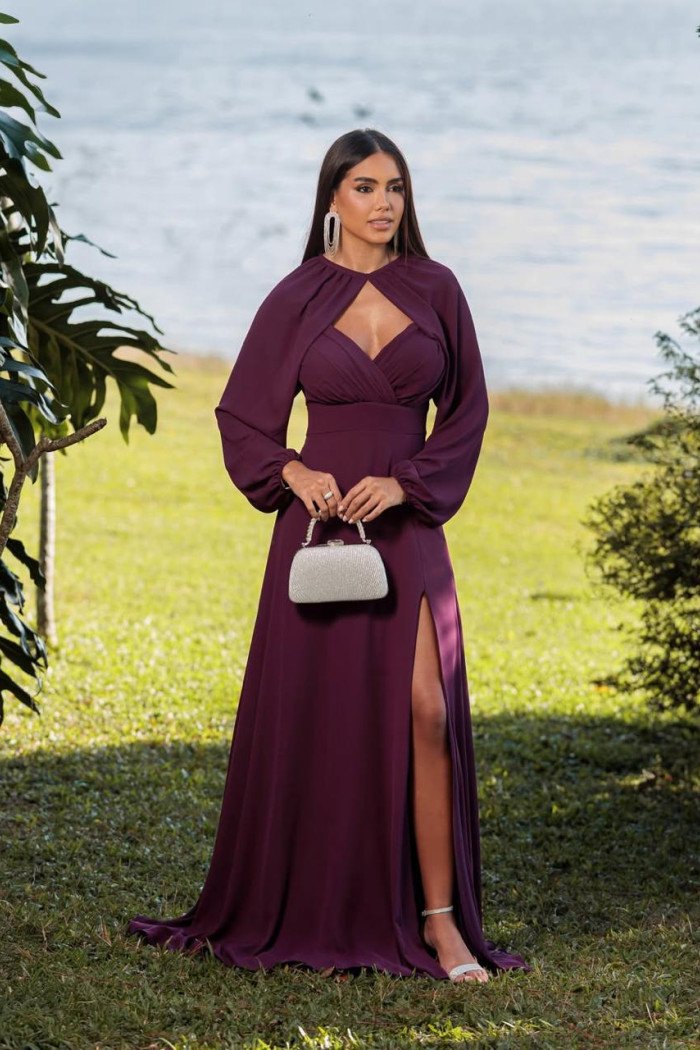 VESTIDO DE FESTA MARCELLE COM CAPA REMOVÍVEL - ROXO