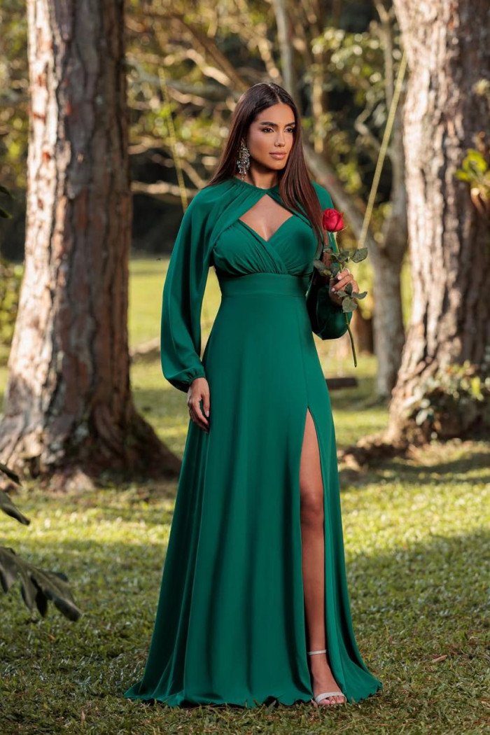 VESTIDO DE FESTA MARCELLE COM CAPA REMOVÍVEL - VERDE