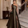 VESTIDO DE FESTA CLÁUDIA ZIBELINE UM OMBRO FLOR - VERDE OLIVA