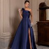 VESTIDO DE FESTA CLÁUDIA ZIBELINE UM OMBRO FLOR - AZUL MARINHO