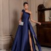 VESTIDO DE FESTA CLÁUDIA ZIBELINE UM OMBRO FLOR - AZUL MARINHO