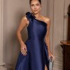 VESTIDO DE FESTA CLÁUDIA ZIBELINE UM OMBRO FLOR - AZUL MARINHO