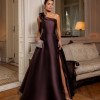VESTIDO DE FESTA CLÁUDIA ZIBELINE UM OMBRO FLOR - AZUL MARROM