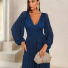 VESTIDO DE FESTA HELOISE RENDA MANGA LONGA - AZUL MARINHO