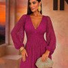 VESTIDO DE FESTA HELOISE RENDA MANGA LONGA - FÚCSIA