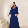 VESTIDO DE FESTA HELOISE RENDA MANGA LONGA - AZUL MARINHO