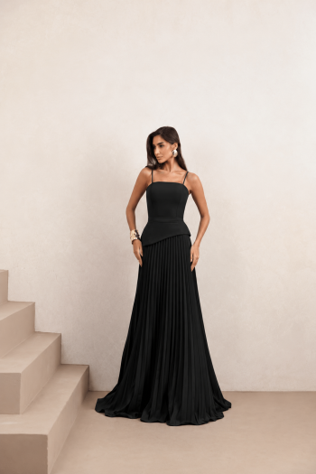 VESTIDO DE FESTA MAITÊ SAIA PLISSADA CHOKER - PRETO