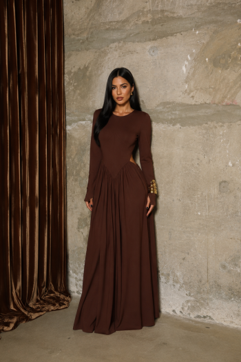 VESTIDO SORAYA MANGA LONGA - CHOCOLATE