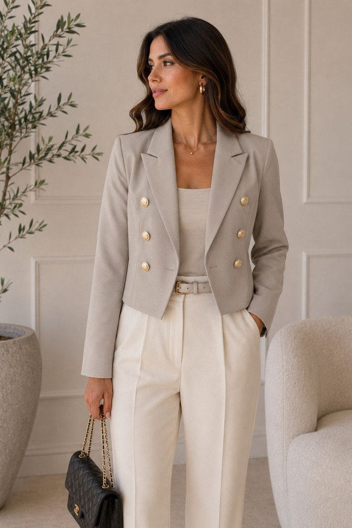 BLAZER CROPPED DALILA ALFAITARIA - CINZA CLARO