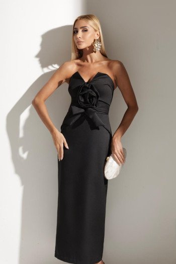 VESTIDO TICIANE ROSA BUSTO ALFAIATARIA T.Q.C. - PRETO