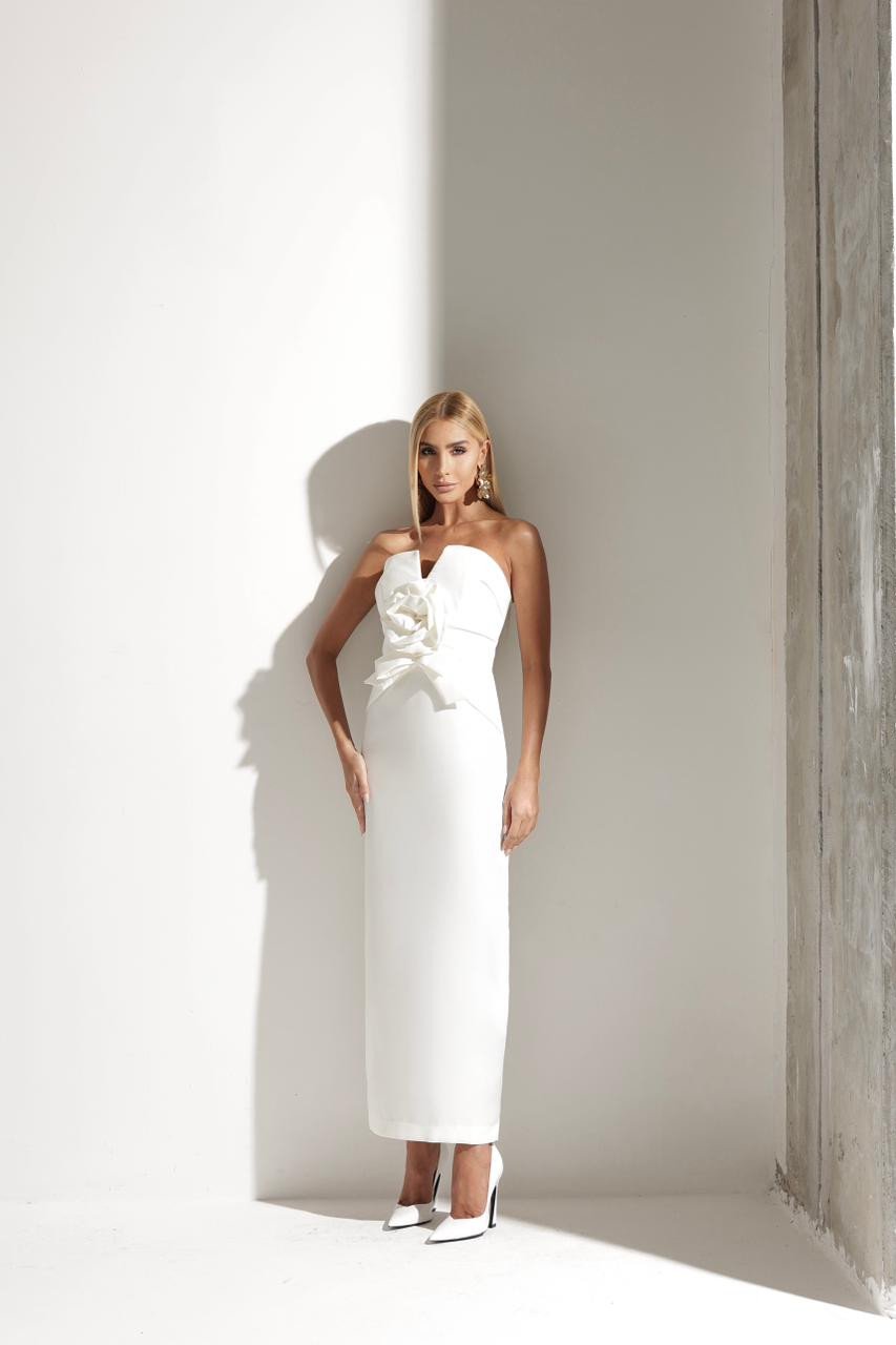 VESTIDO TICIANE ROSA BUSTO ALFAIATARIA T.Q.C. - OFF WHITE