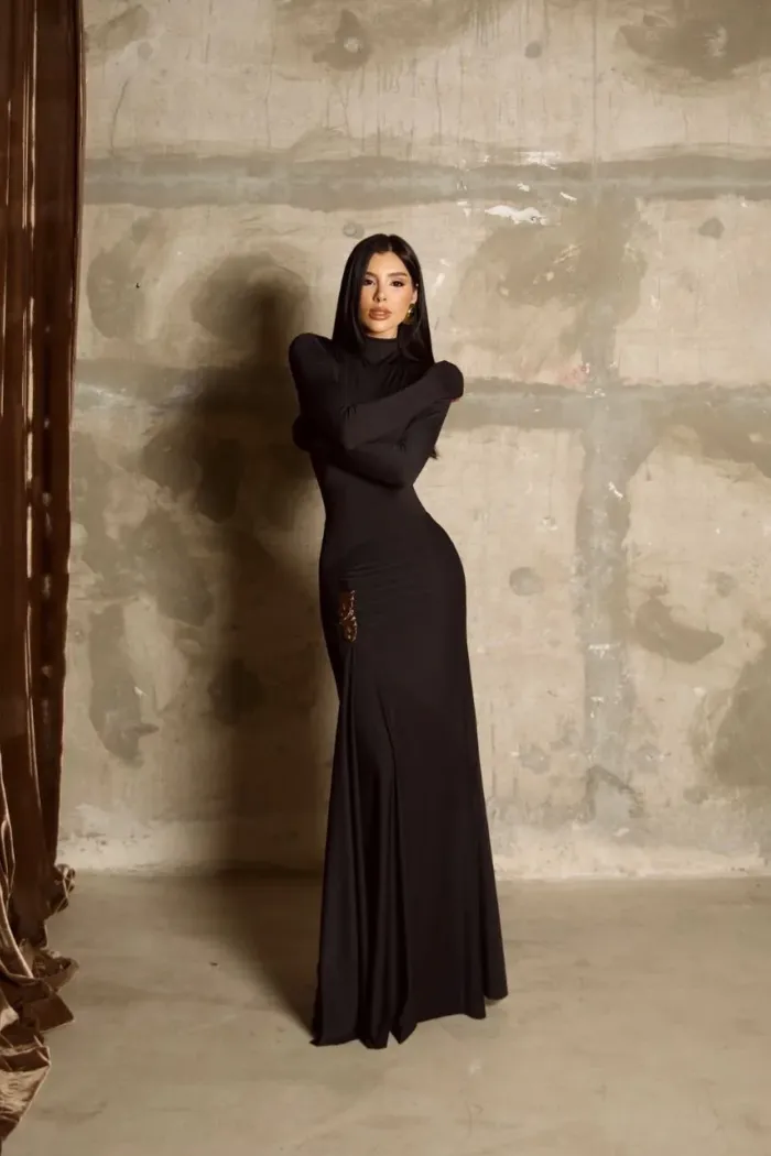VESTIDO SUZANE MANGA LONGA DETALHE CINTURA - PRETO