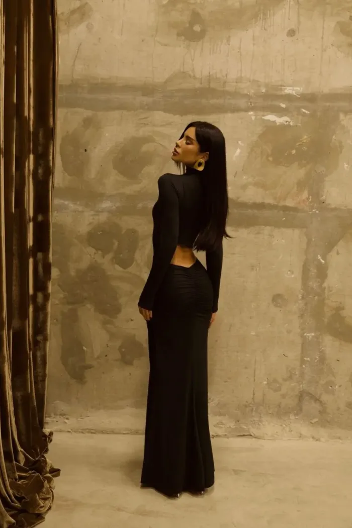 VESTIDO SUZANE MANGA LONGA DETALHE CINTURA - PRETO
