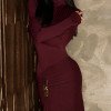 VESTIDO SUZANE MANGA LONGA DETALHE CINTURA - VINHO