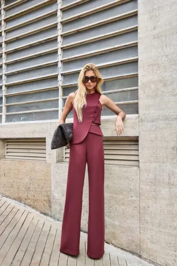 CONJUNTO ANNA ALFAIATARIA DETALHE BOTÃO - MARSALA